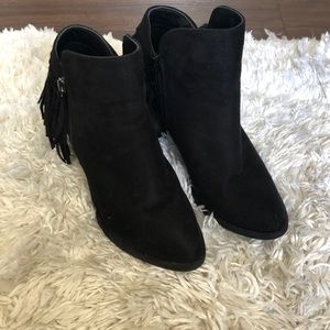 Black fringe ankle boots